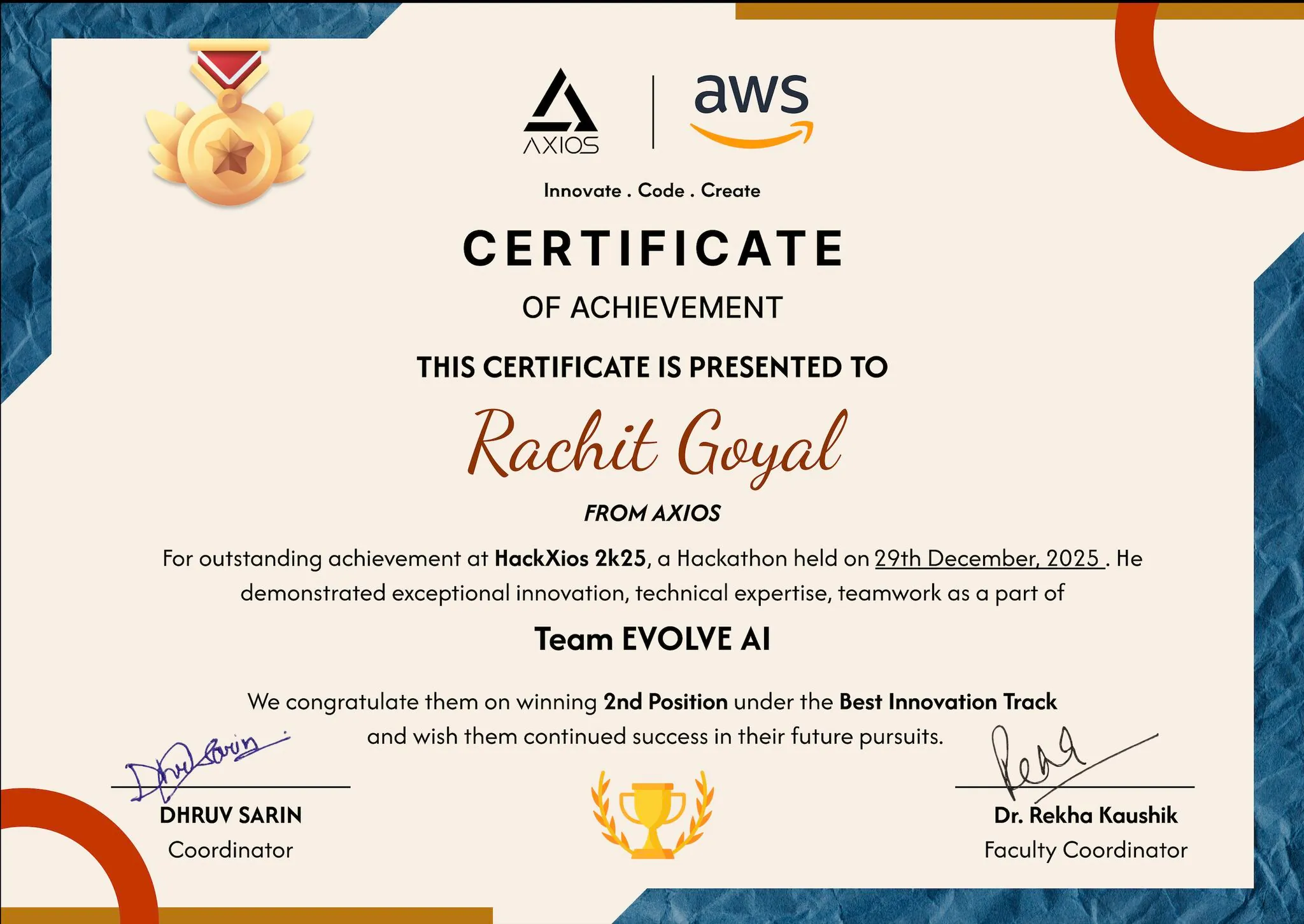 hackxios 2k25 ( iiit bhopal × aws ) · januray 2026 - 2