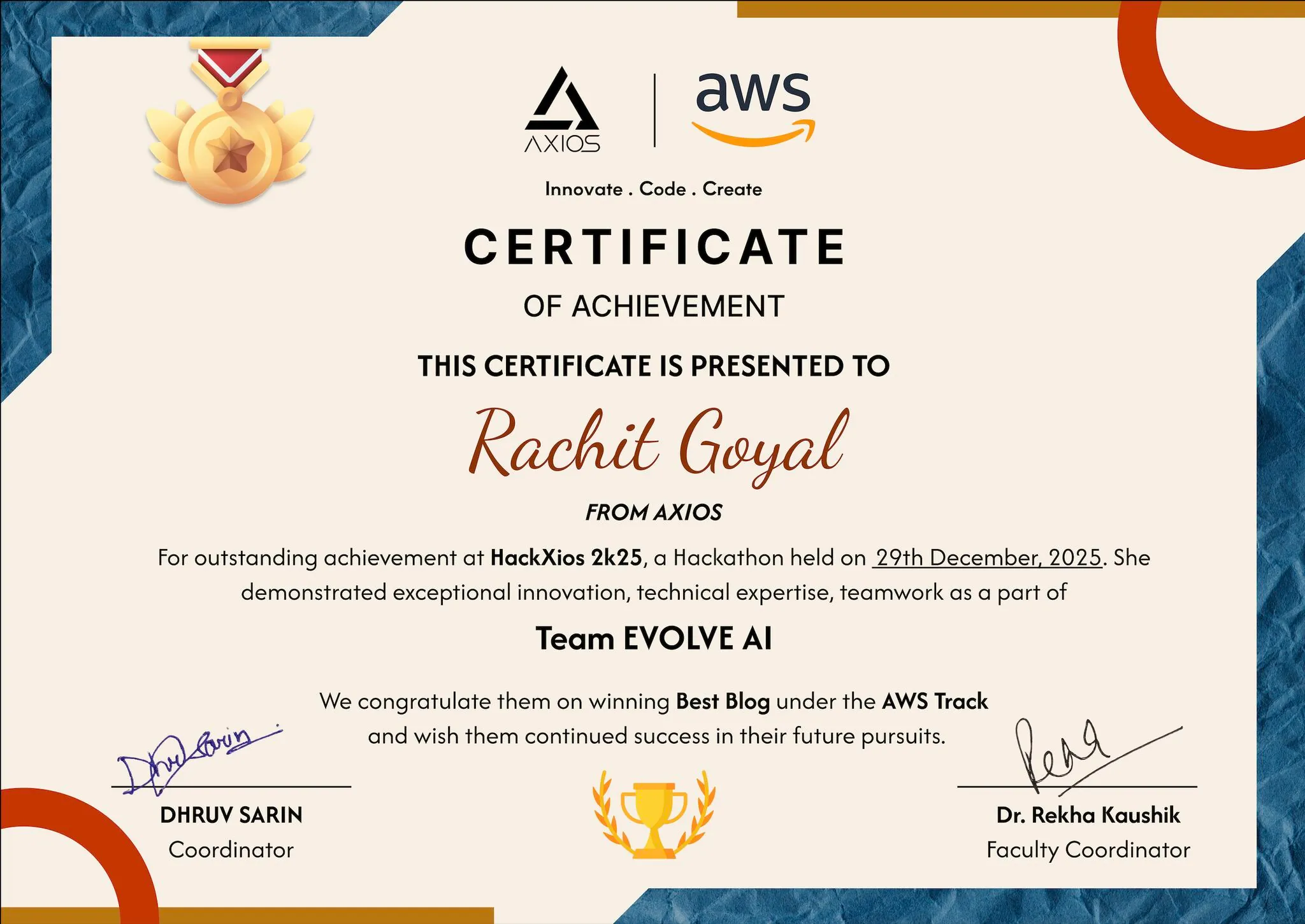 hackxios 2k25 ( iiit bhopal × aws ) · januray 2026 - 3